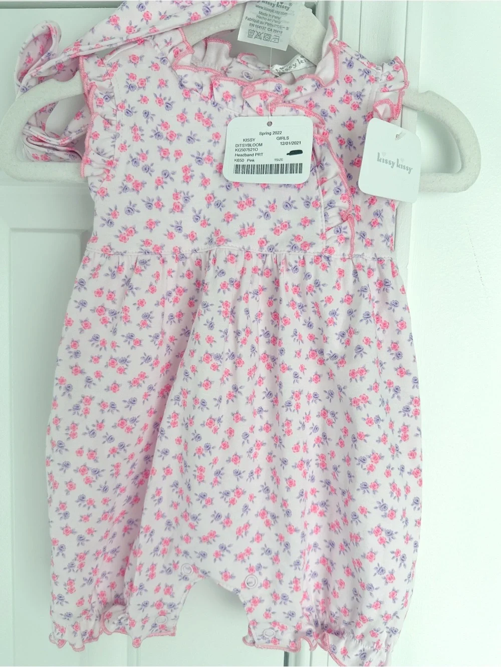 Kissy Kissy pink purple floral bubble and headband 0-3m NWT